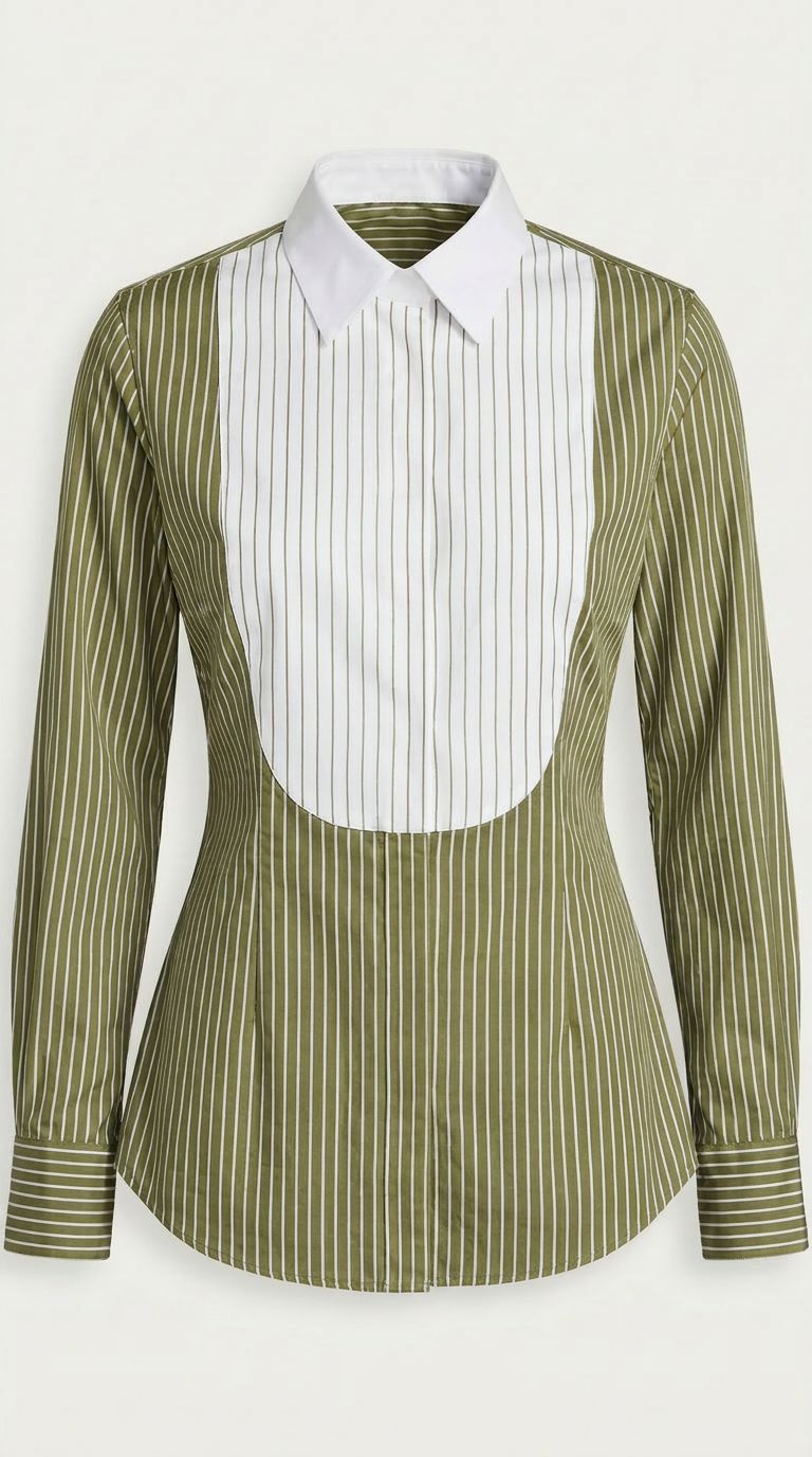 Contrast Bib Pinstripe Tailored Shirt