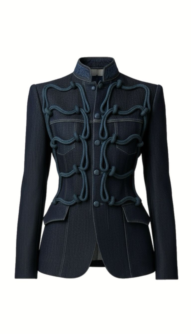 Cord-Trim Sculpted Stand-Collar Jacket