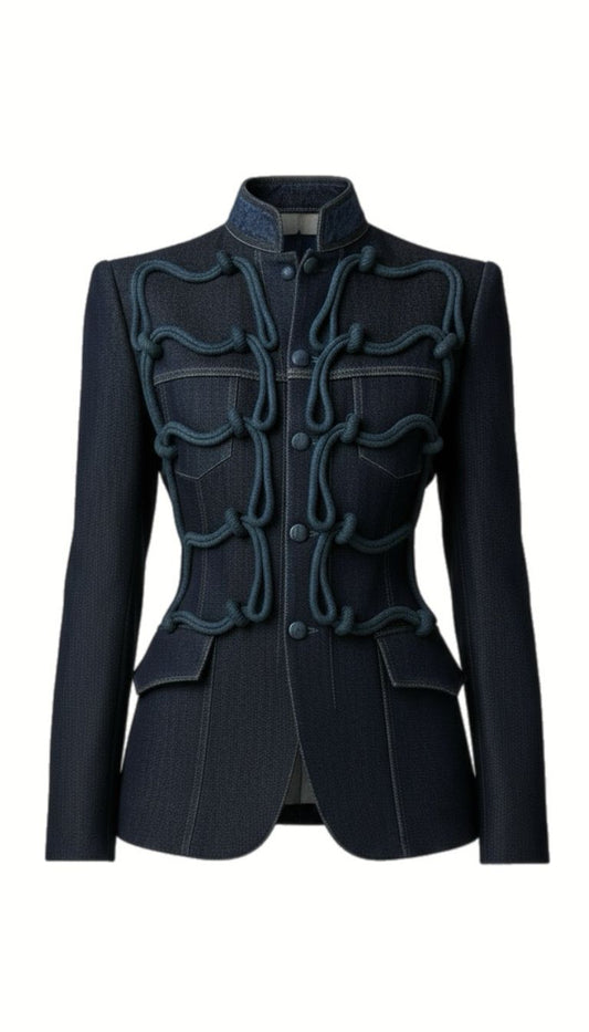 Cord-Trim Sculpted Stand-Collar Jacket