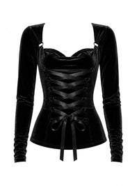 Velvet Lace-Up Top and Flared Pants Set