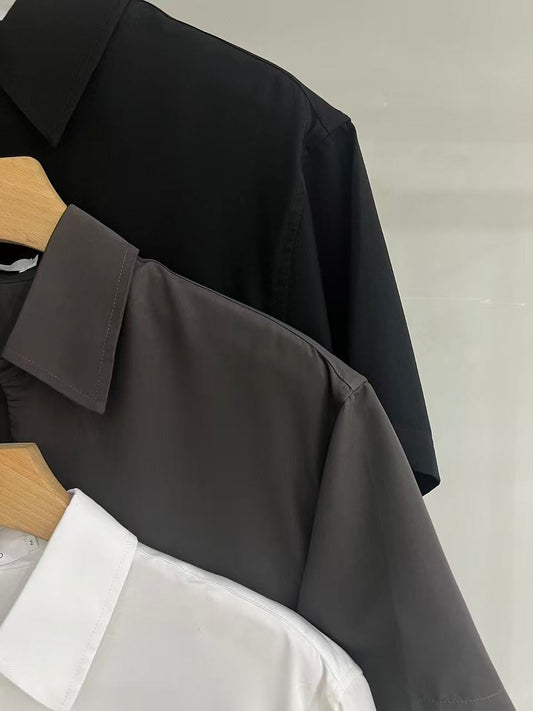 Minimal Zip-Front Short-Sleeve Shirt