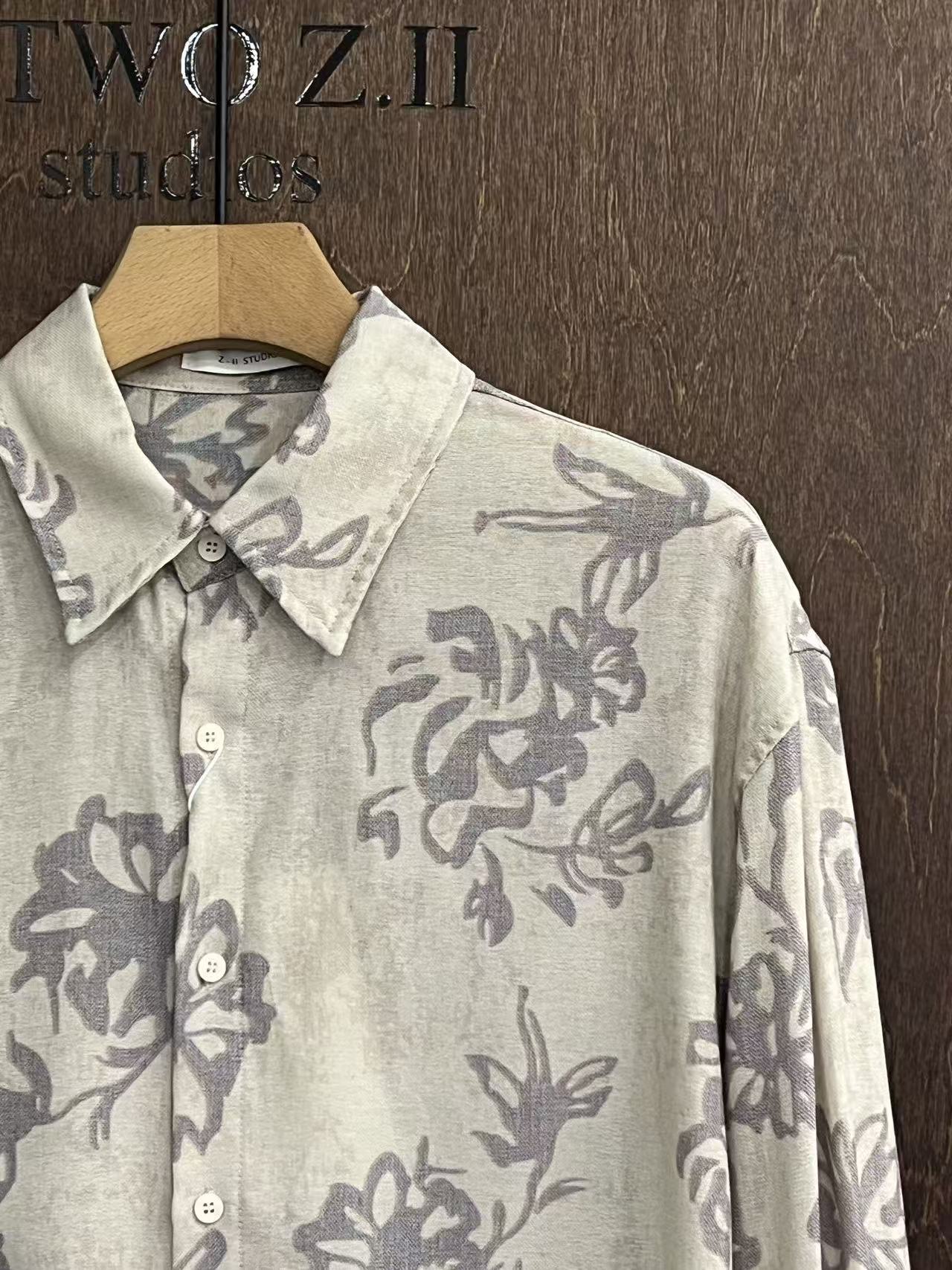 Abstract Floral Linen-Blend Shirt