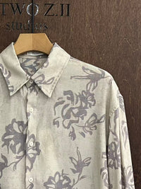 Abstract Floral Linen-Blend Shirt