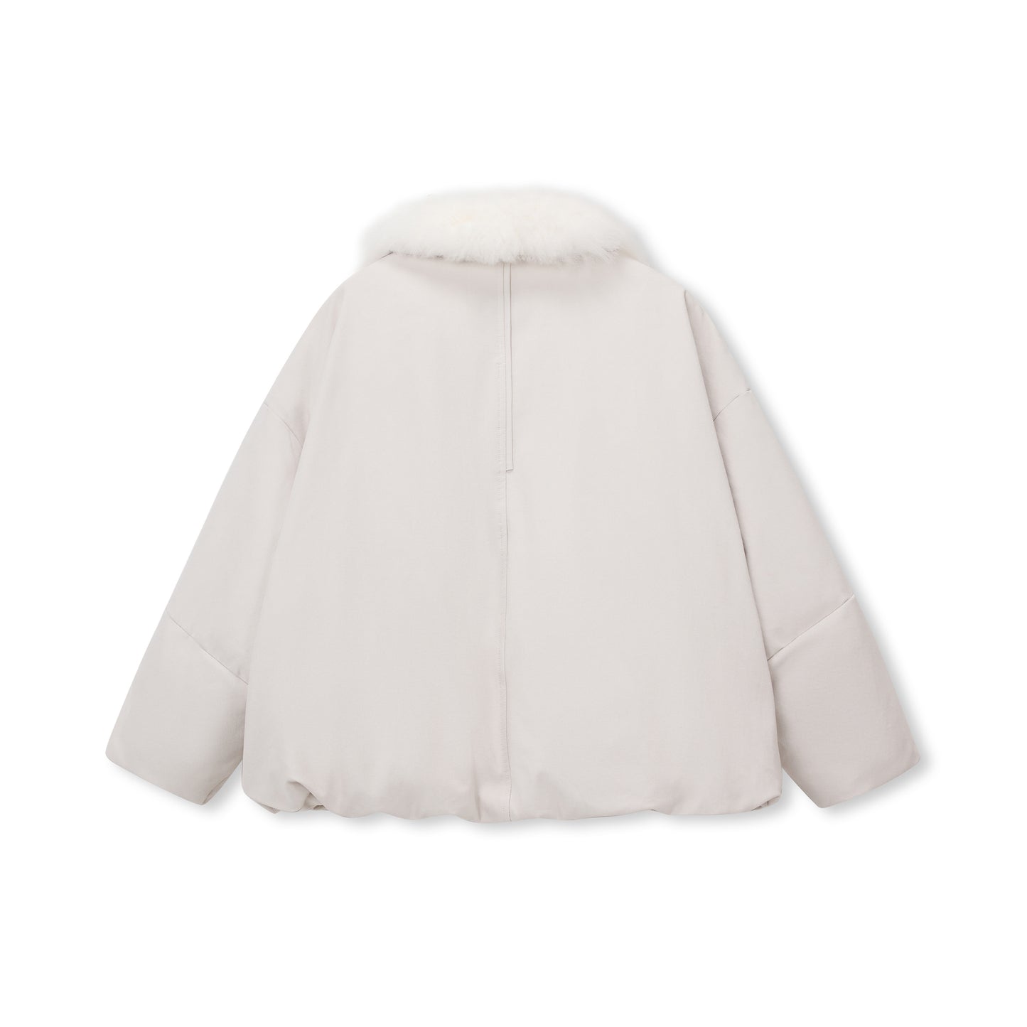 Plush-Collar Drawcord Goose Down Jacket