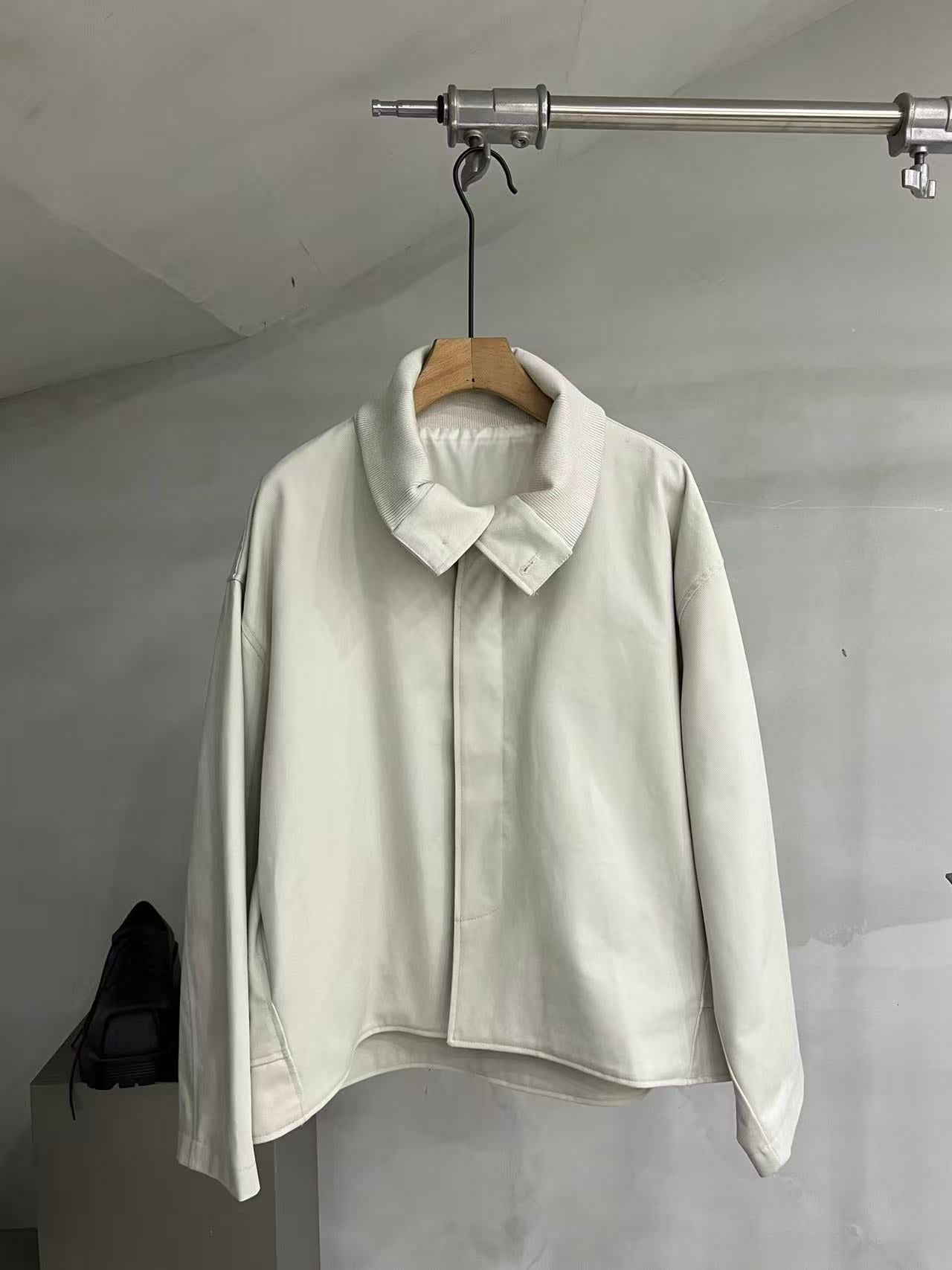 Wrap-Front Stand-Collar Cotton Jacket
