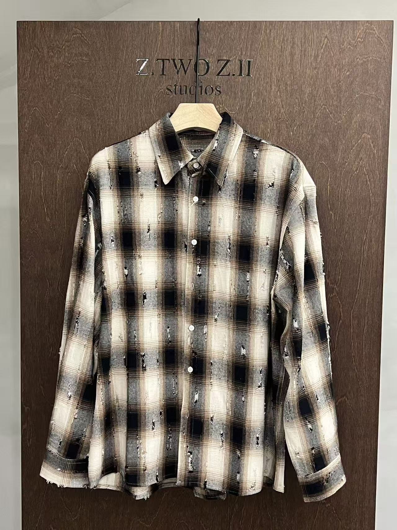 Distressed Plaid Cotton Shirt