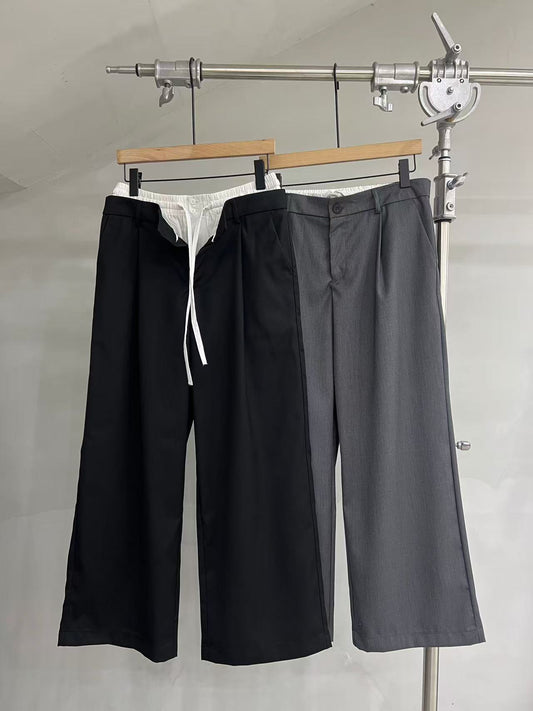 Layered-Waist Wide-Leg Trousers