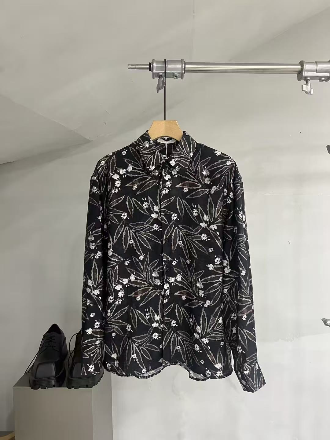 Botanical Print Relaxed Long Sleeve Shirt