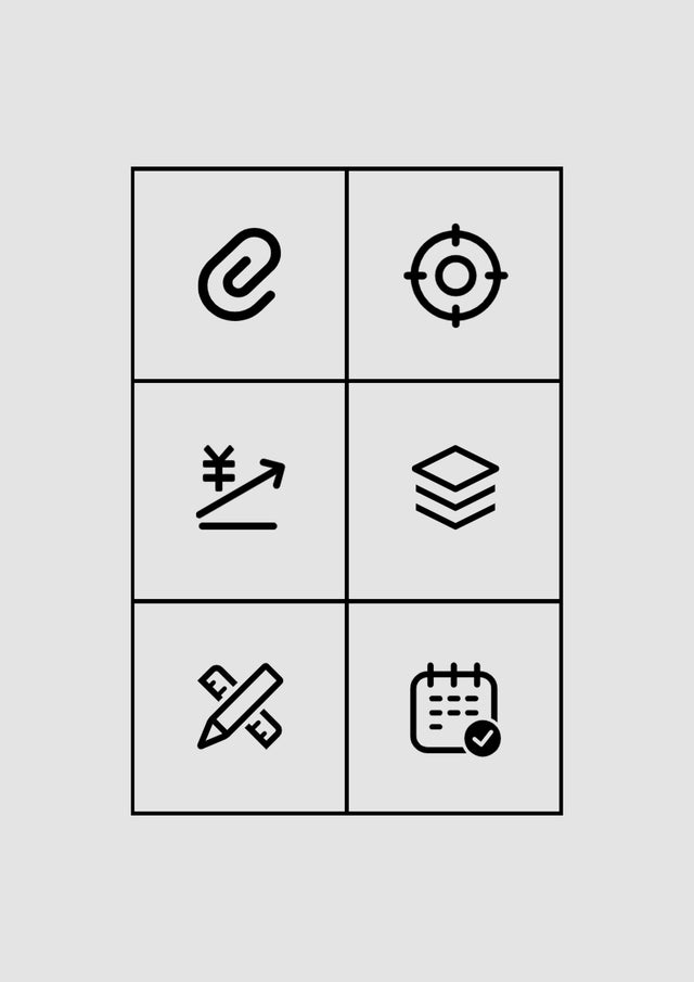 Set of black line icons on a light gray background