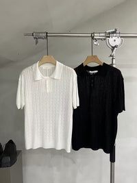Cable-Texture Slim-Fit Knit Polo Shirt