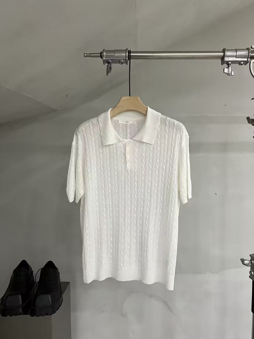 Cable-Texture Slim-Fit Knit Polo Shirt