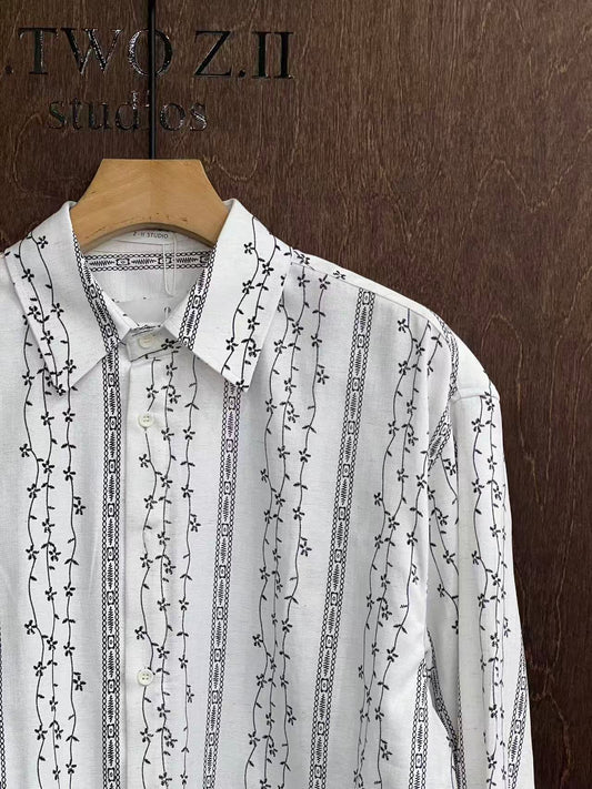 Embroidered Vine Stripe Long-Sleeve Shirt