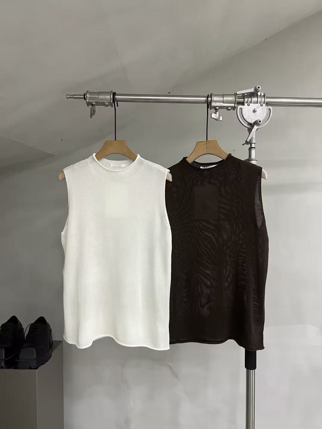 Sheer Fine-Knit Sleeveless Top