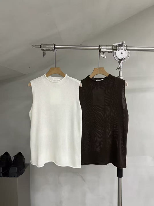 Sheer Fine-Knit Sleeveless Top