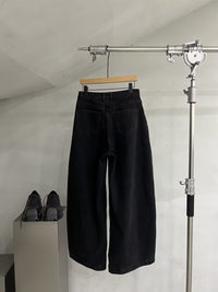 Dark-Wash Seam-Front Wide-Leg Jeans