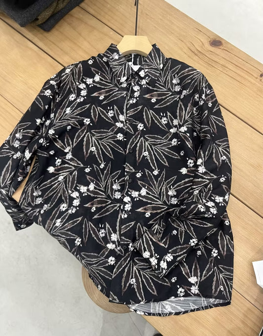 Botanical Print Relaxed Long Sleeve Shirt