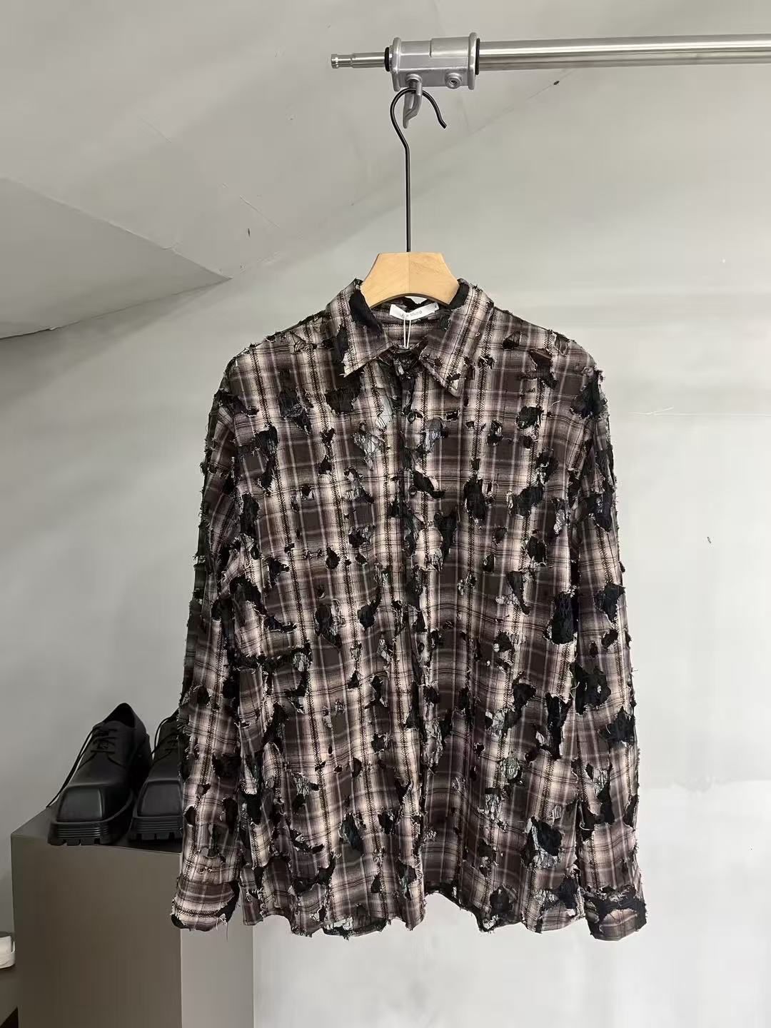 Deconstructed Plaid Distressed Shirt