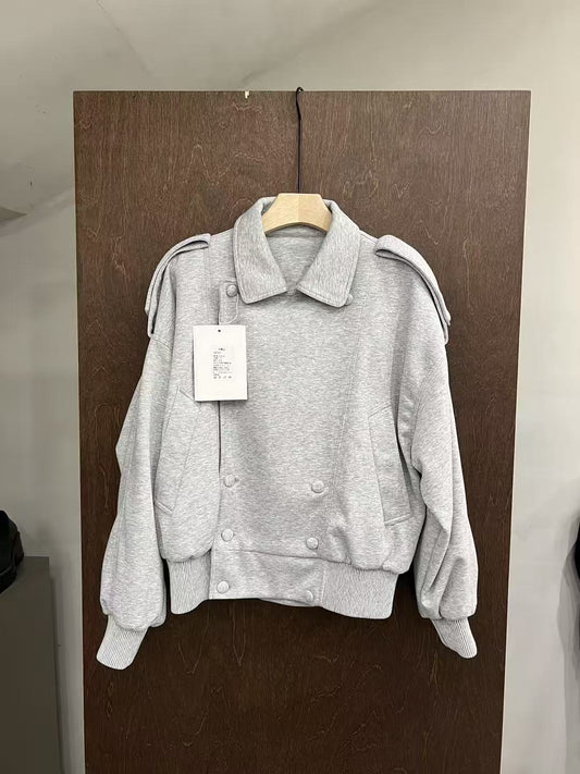 Double-Breasted Shoulder-Detail Bomber Jacket