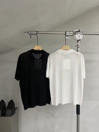 Cable-Texture Slim-Fit Knit Polo Shirt