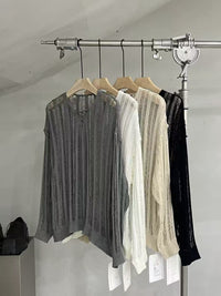 Distressed Open-Knit Lace-Up Sweater