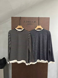 Relaxed Striped Knit Long-Sleeve Top