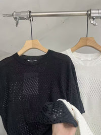 Open-Knit Panel Short-Sleeve Sweater