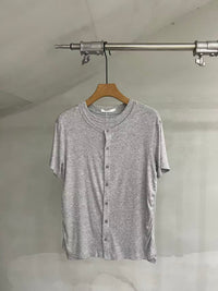 Layered-Neck Button-Front Short-Sleeve Tee