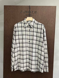 Distressed Monochrome Plaid Cotton Shirt