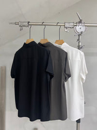Minimal Zip-Front Short-Sleeve Shirt