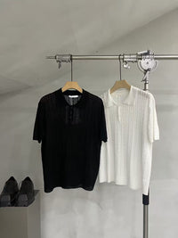 Cable-Texture Slim-Fit Knit Polo Shirt