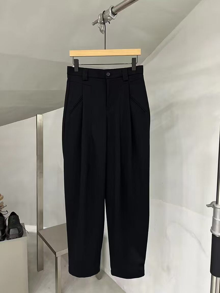 Pleated Relaxed Cropped Wide-Leg Trousers