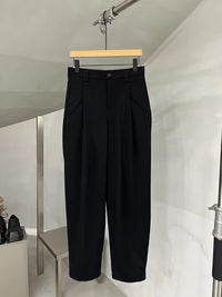 Pleated Relaxed Cropped Wide-Leg Trousers