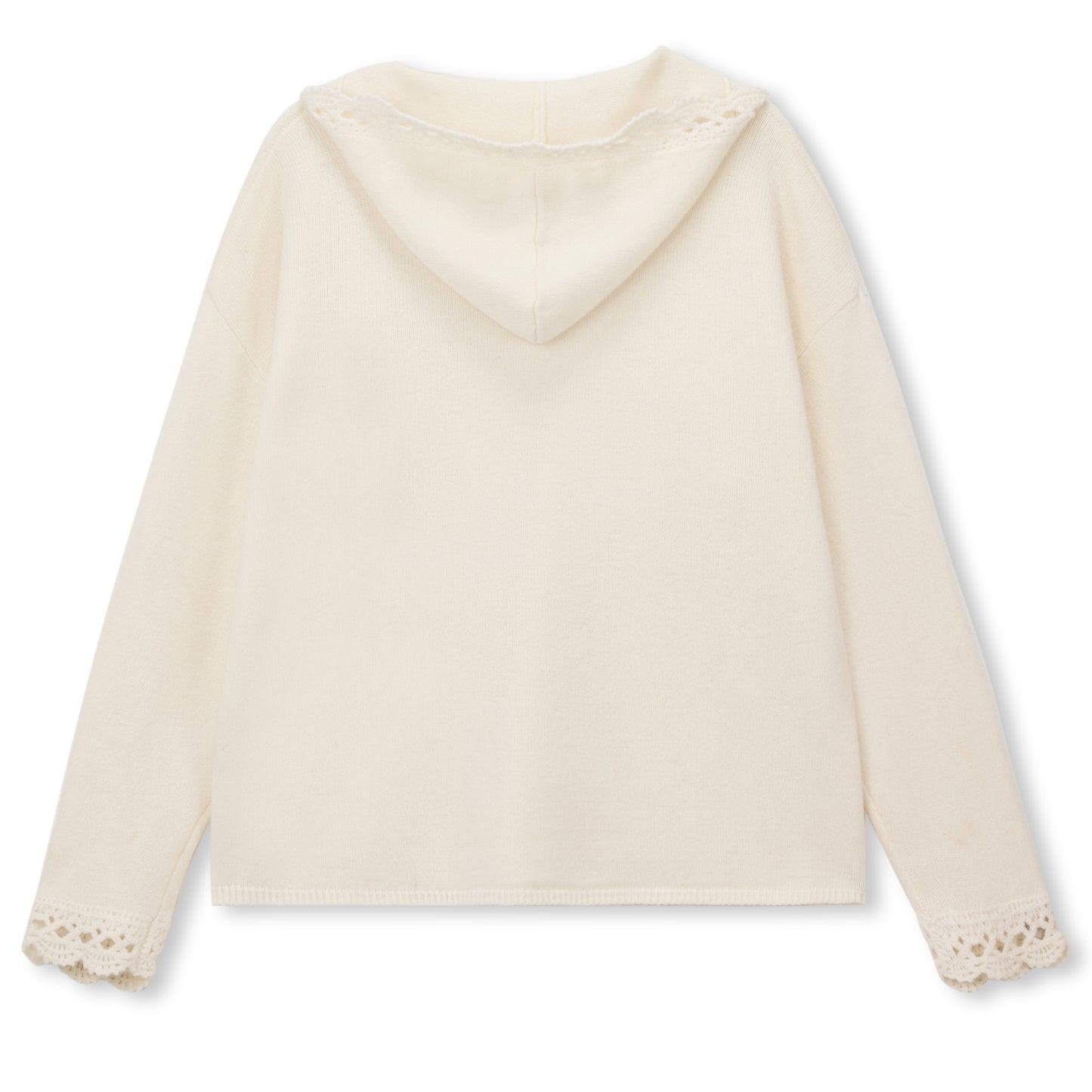 Crochet-Trim Hooded Wool Henley Sweater