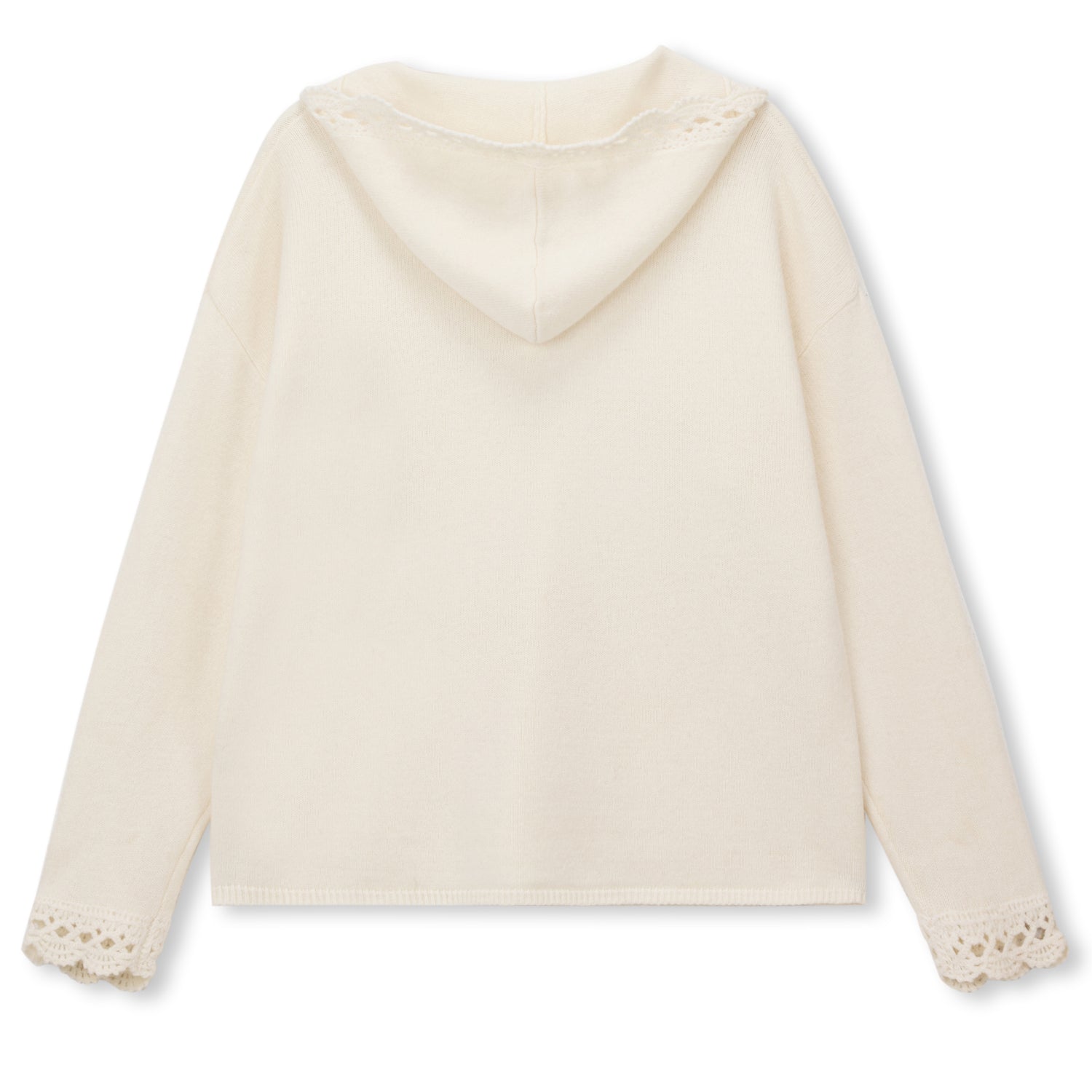 Crochet-Trim Hooded Wool Henley Sweater