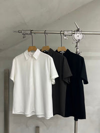 Minimal Zip-Front Short-Sleeve Shirt